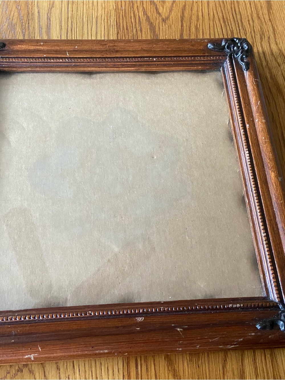 Vintage Square Brown Wood with Decorative Cast Metal Wall Frame